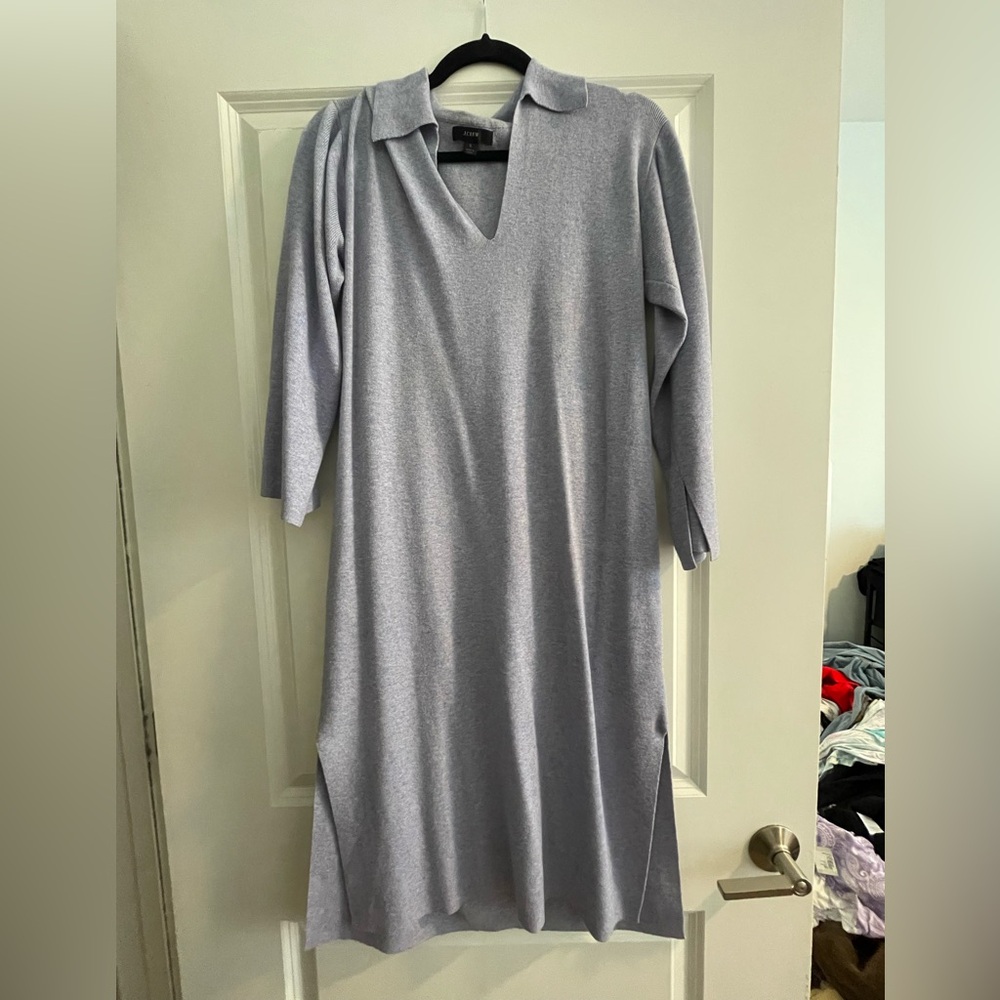 J. Crew Gray 3/4 Sleeve V-Neck Polo Dress